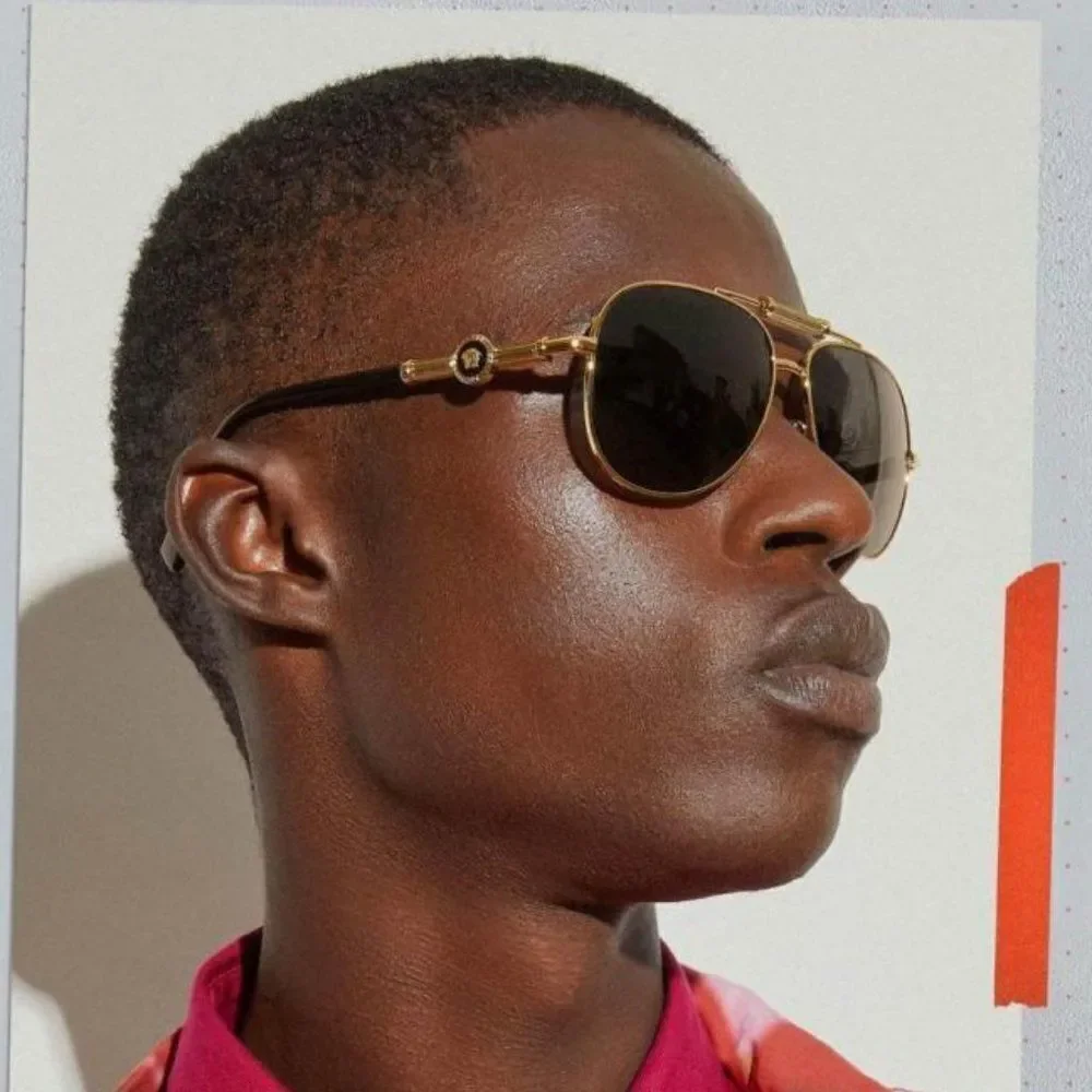 NEW Versace VE2236 100287 Gold Dark Gray Pilot Metal Unisex Sunglasses